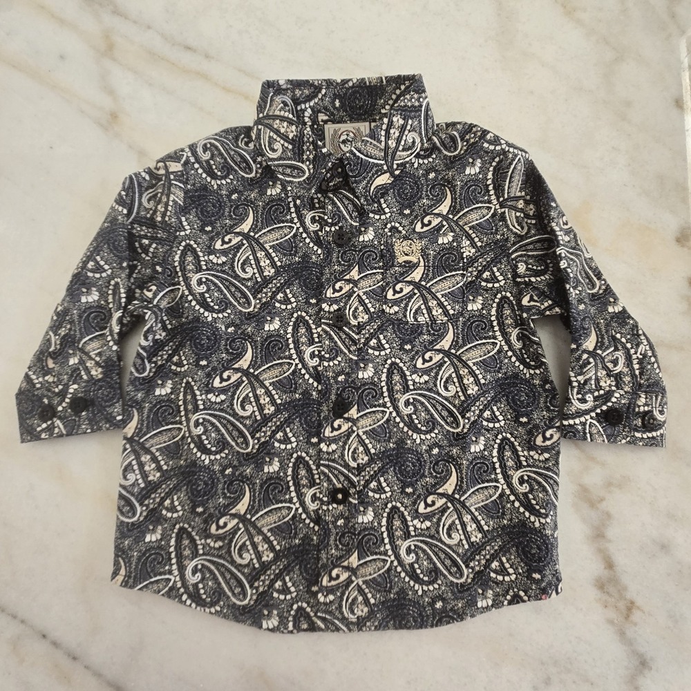 Cinch‎ Boys 6-12M Paisley Western Button Up Shirt NWOT Blue Cowboy Toddler Rodeo